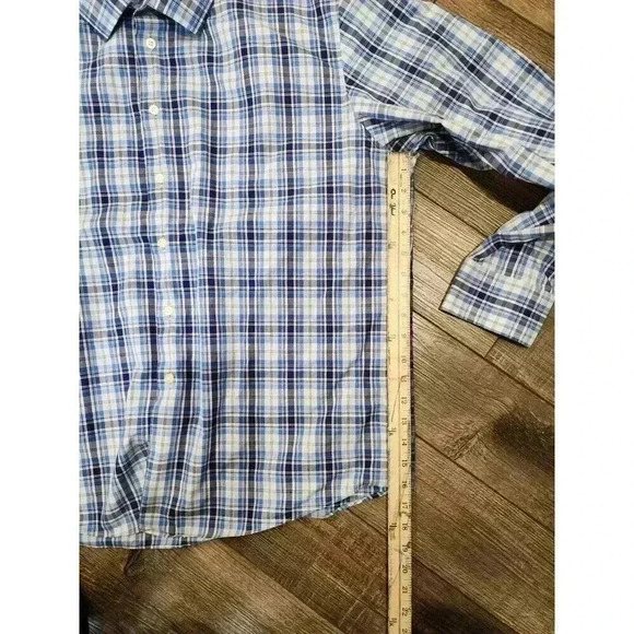 Egara Non Iron Slim Fit Button Up Shirt XXL Blue Checkered Long Sleeves Collared - Picture 5 of 6